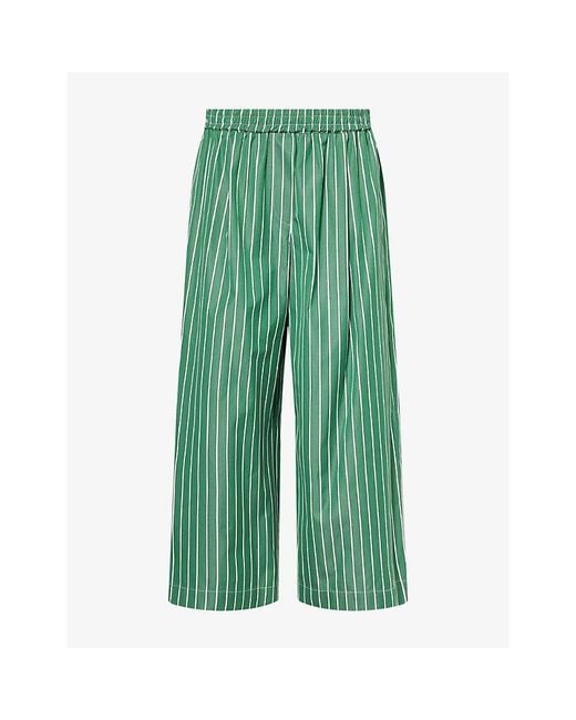 Weekend by Maxmara Green Pinstripe Wide-Leg Cotton Trousers