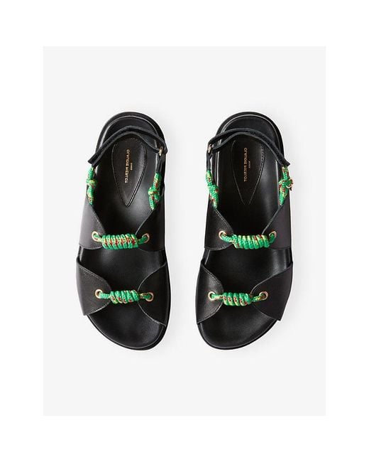 Claudie Pierlot Black Rope-Trim Leather Sandals