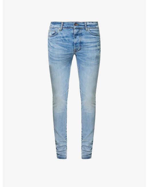 Amiri Blue Stack Distressed Slim-fit Stretch-denim Jeans for men