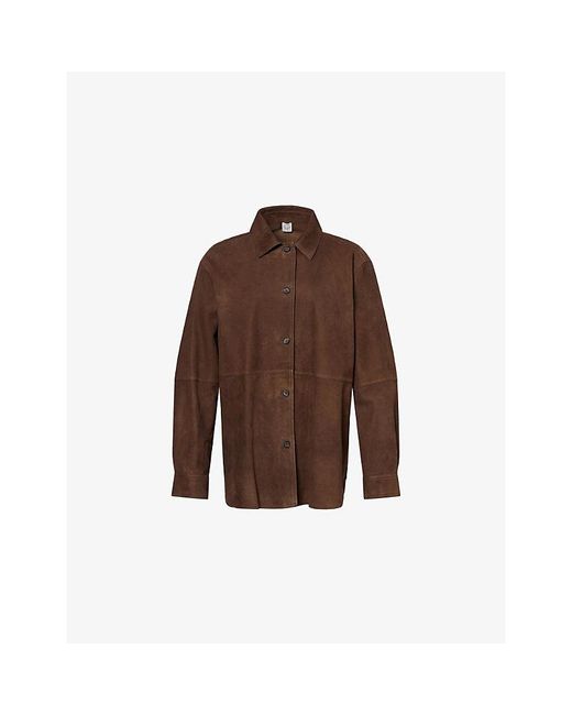 Totême  Brown Soft Long-Sleeves Suede Overshirt