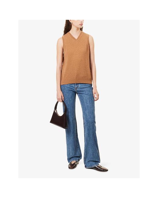 ME+EM Brown V-Neck Ribbed-Trim Cashmere Vest