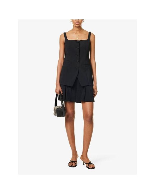 Another Tomorrow Black Wide-leg High-rise Stretch-woven Shorts