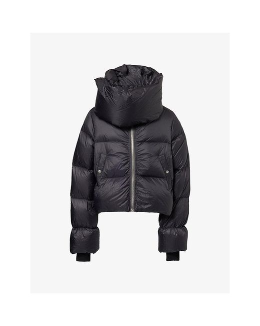 Rick Owens Blue Boxy Funnel-Neck Puffer Jacket