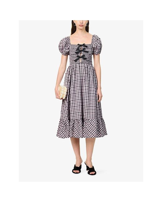 Sister Jane Purple Vence Bow Shirred Woven Maxi Dress