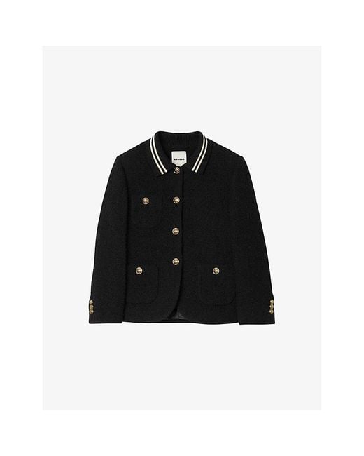 Sandro Black Stripe-Collar Tweed Jacket