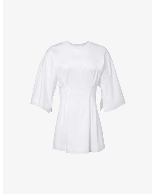 Max Mara White Giotto Pleated-waist Cotton-jersey Mini Dress X