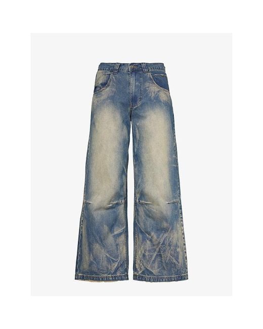 Jaded London Blue Colossus Wing-print Wide-leg Denim-blend Jeans for men