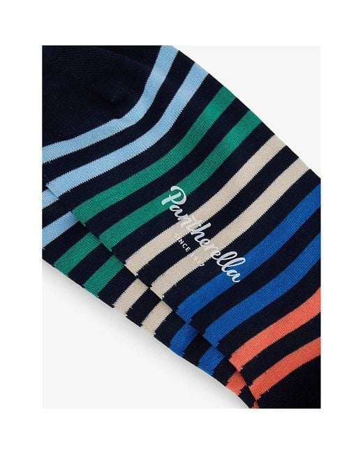 Pantherella Blue Kilburn Stripe Pattern Cotton-Blend Socks for men
