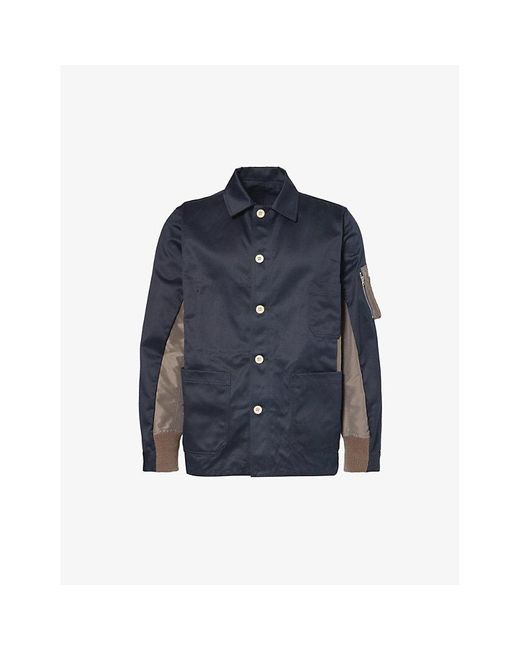 Sacai Blue Zip-pocket Contrast-panel Regular-fit Cotton Jacket for men