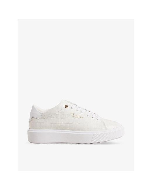 Ted Baker White Artimi Croc-embossed Leather Low-top Trainers