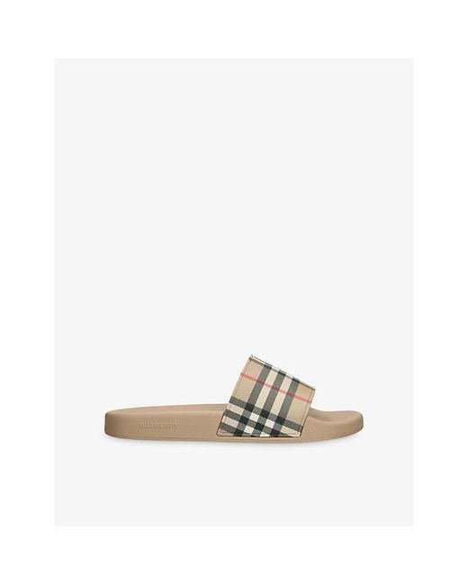 Burberry Natural Furley Checked Rubber Sliders for men