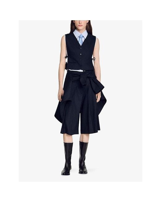 Sandro Blue Sleeveless Two-In-One Woven Jacket