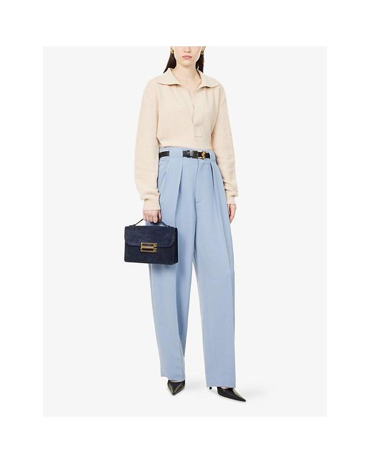Victoria Beckham Blue Pleated Tailored Woven Trousers