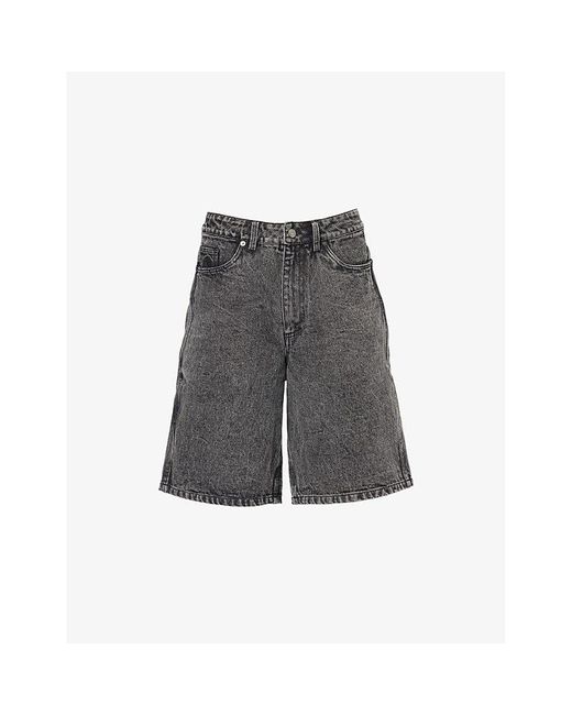 Heresy Gray Stearn Brand-Patch Wide-Leg High-Rise Denim Shorts