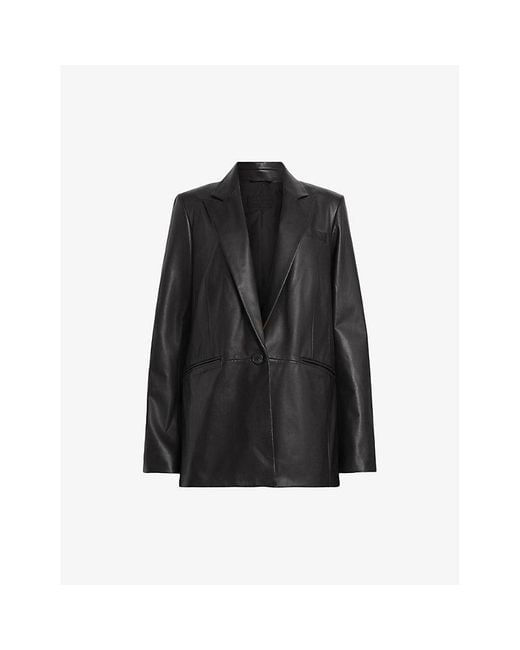 AllSaints Black Deri Regular-fit Single-breasted Leather Blazer