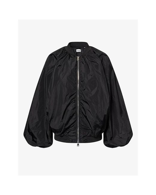 Agolde Black Raffi Balloon-Sleeve Nylon Bomber Jacket