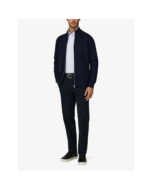 Boggi Blue Zip-Up High-Neck Wool-Blend Jumper for men