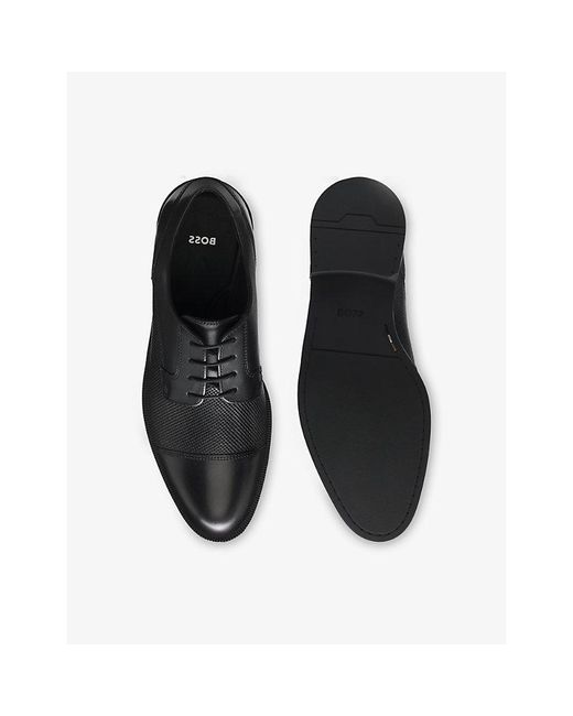 Boss Black Lace-Up Leather Derby Shoes for men