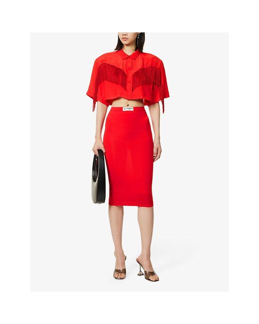 Fiorucci Red Fringed-trim Cropped Woven Shirt