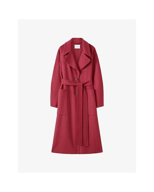Joseph Red Spencer Belted-Waist Wool And Cashmere Coat