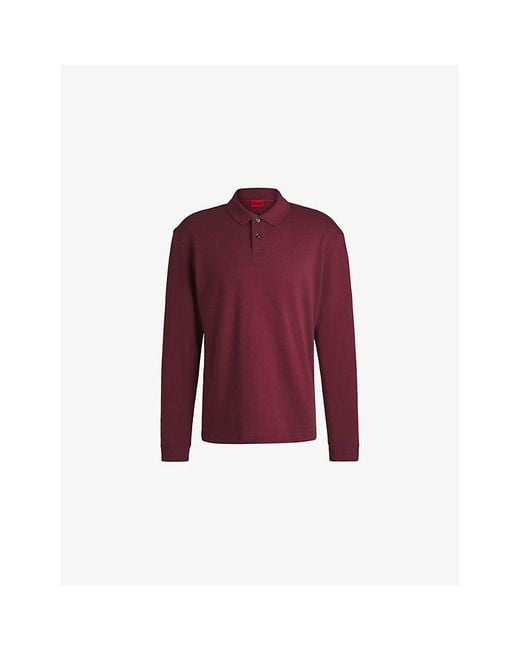 HUGO Red Logo-Print Relaxed-Fit Cotton-Piqué Polo Shirt for men