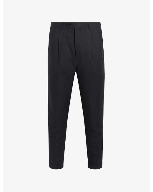 AllSaints Black Tallis Slim-fit Tapered-leg Cotton-blend Trousers for men