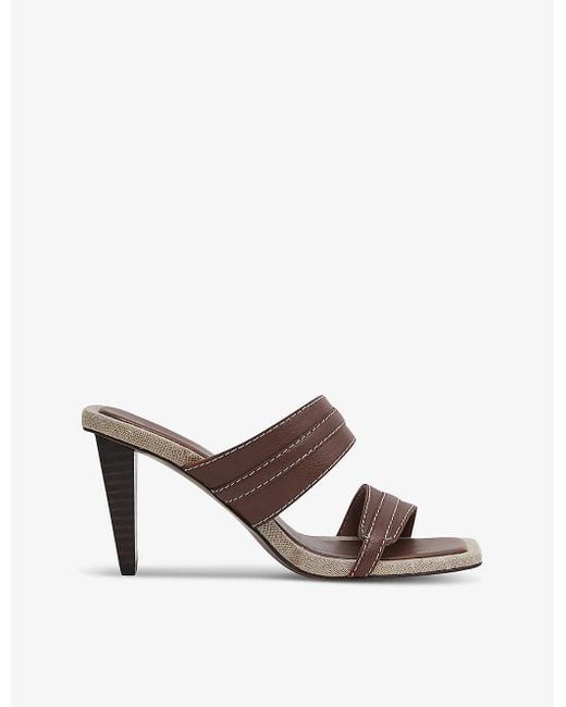 Reiss Natural Ruby Contrast-stitch Leather Heeled Mules