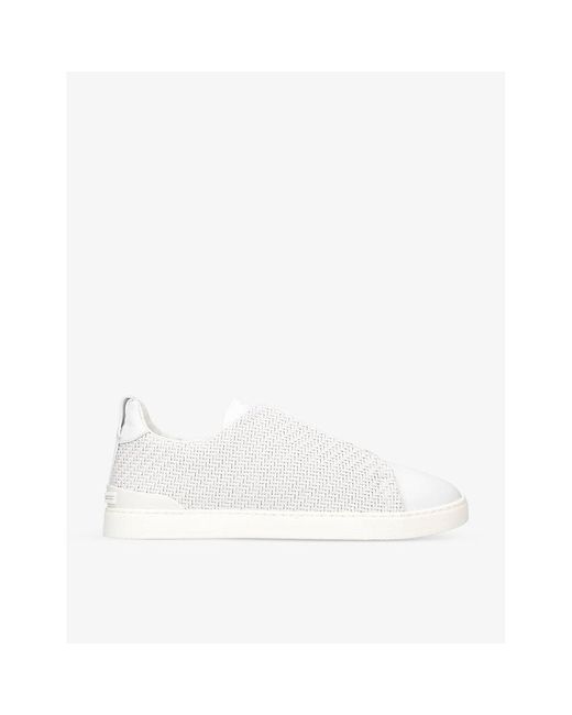 Zegna White Triple Stitch Interwoven Leather Low-Top Trainers for men