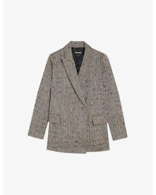 Ted Baker Gray Felioh Herringbone-weave Single-breasted Woven Blazer