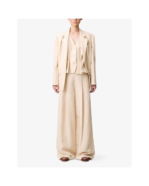 Claudie Pierlot Natural Sleeveless Linen-Blend Waistcoat