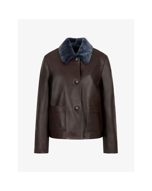 Marni Black Fur-Collar Baby Nappa Leather Jacket
