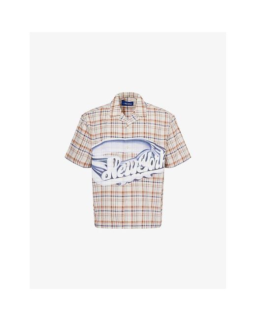 AWAKE NY White Check-Print Camp-Collar Cotton-Poplin Shirt for men