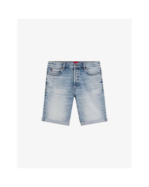 HUGO Blue Tapered-Fit Mid-Rise Stretch-Denim Shorts for men