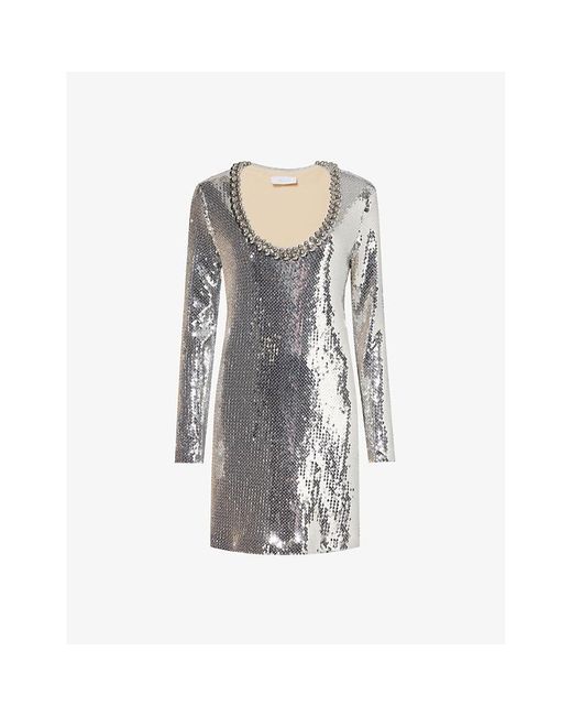 Rabanne Gray Sequin-embellished Scoop-neck Stretch-woven Mini Dress