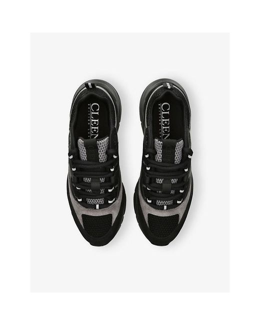 Cleens Black Aero Runner Leather, Suede And Mesh Trainers for men