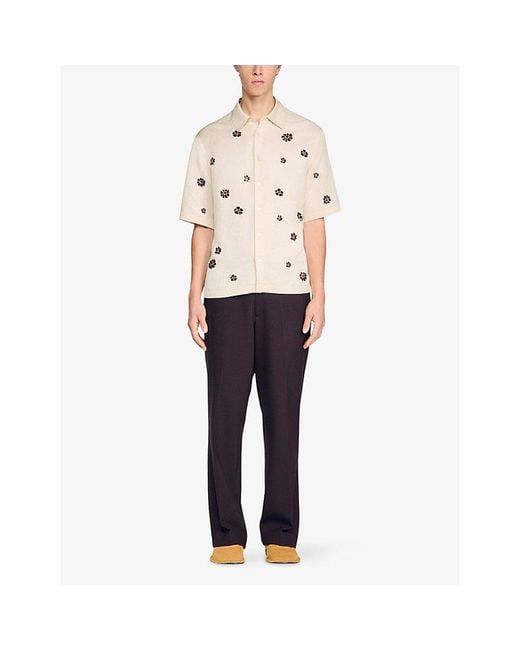 Sandro Natural Floral-Flocked Relaxed-Fit Woven Shirt for men