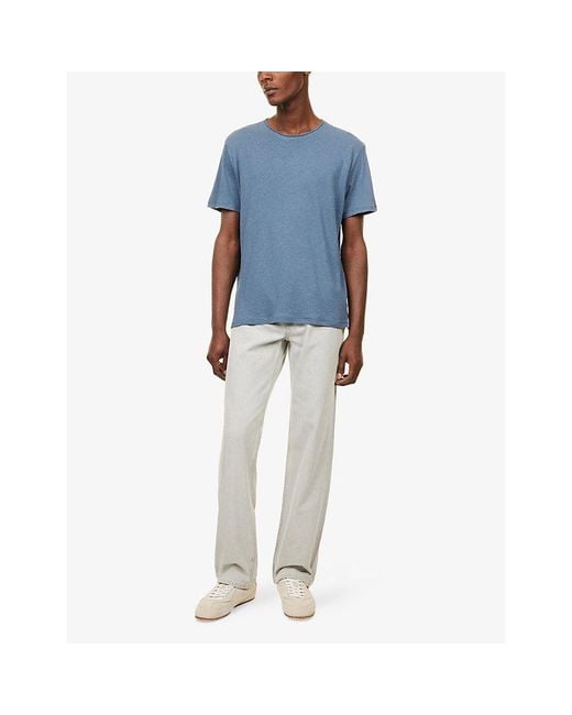 PAIGE Blue Monroe Short-Sleeve Cotton And Linen-Blend T-Shirt for men