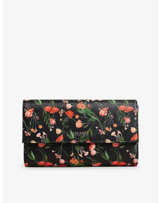 Ted Baker Black Paitiia Floral-print Faux-leather Travel Wallet