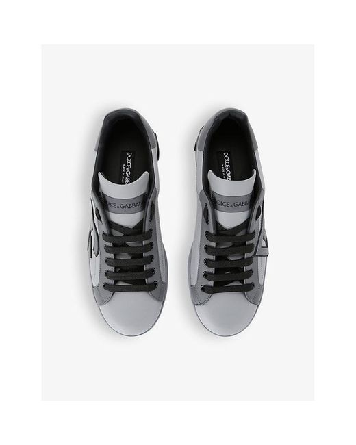 Dolce & Gabbana Gray Portofino Branded Leather Low-top Trainers for men