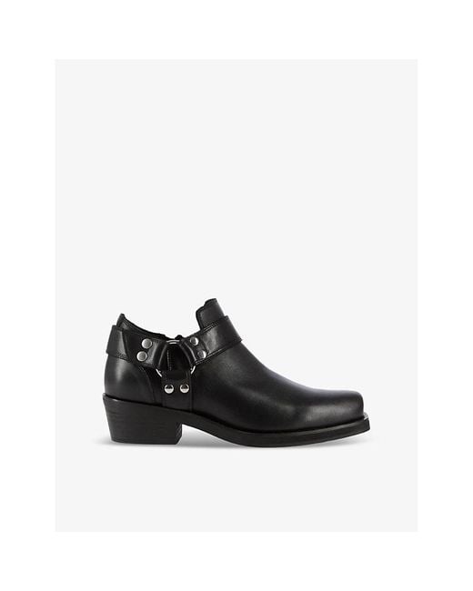 The Kooples Black Hardware-Embellished Heeled Leather Ankle Boots