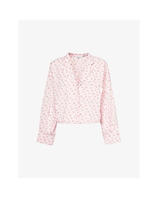 Lounge Underwear Pink Floral-pattern Cropped Cotton Shirt