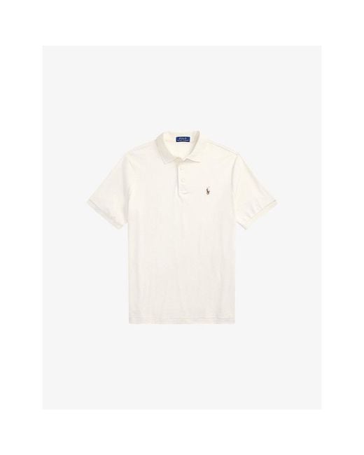 Polo Ralph Lauren White Logo-Embroidery Short-Sleeved Cotton Polo Shirt for men
