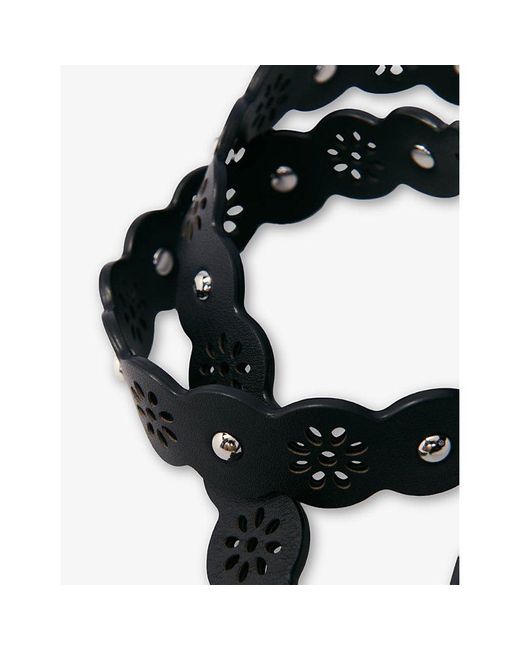 Maje Black Flower Perforated Leather Strap