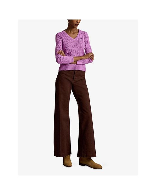 Polo Ralph Lauren Purple Kimberly Cable-Knitted Cotton Jumper