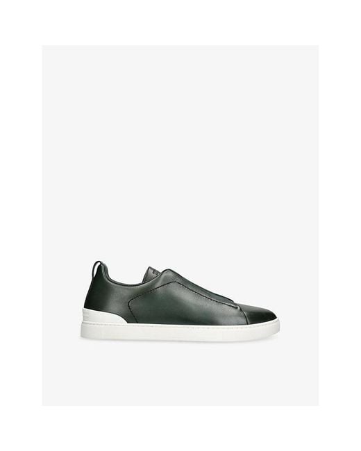 Zegna Green Triple Stitch Leather Low-Top Trainers for men