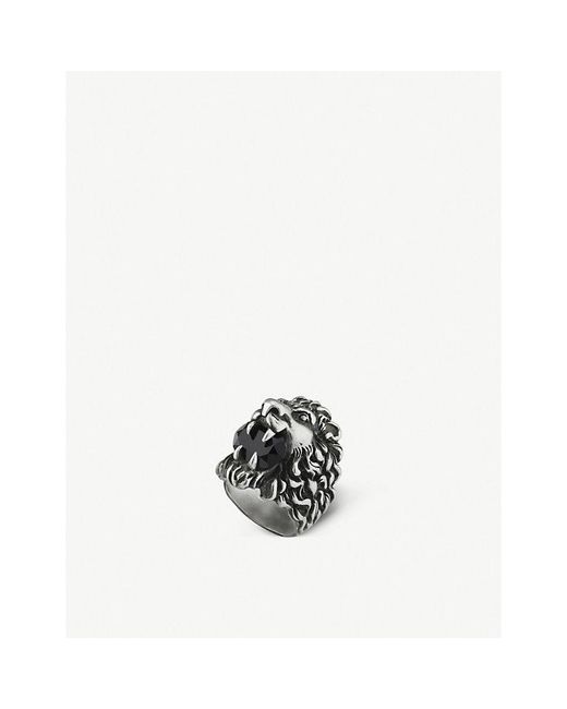 Gucci White Lion Head Aged Metal Ring for men