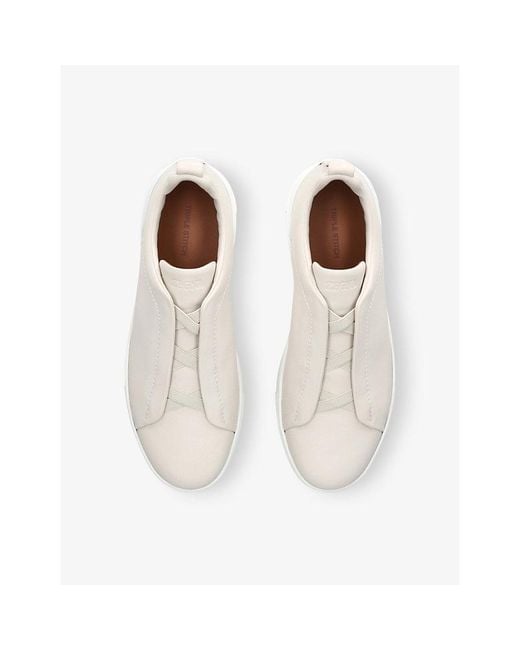 Zegna White Triple Stitch Leather Low-Top Trainers for men