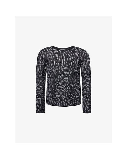 Giorgio Armani Blue Round-Neck Knitted Cotton-Blend Jumper for men