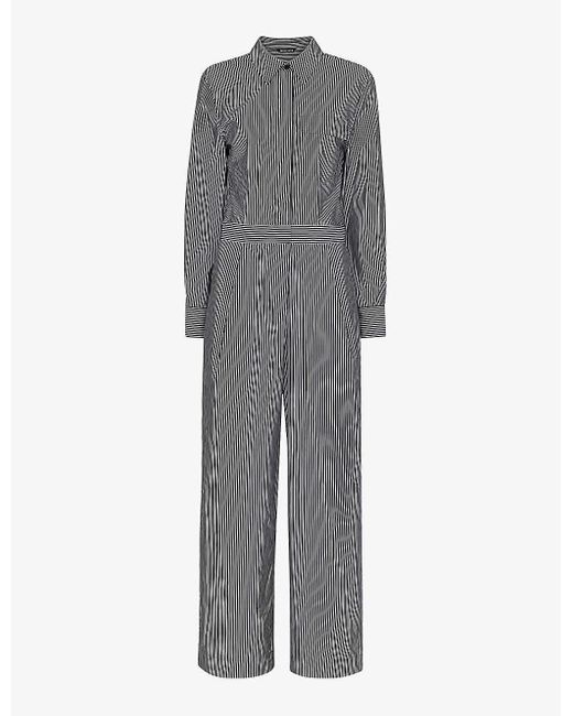 Whistles Gray Julia Stripe-pattern Cotton Jumpsuit