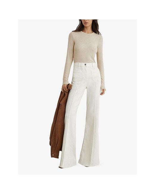 Reiss Natural Arabelle Crewneck Long-Sleeve Stretch-Jersey Top